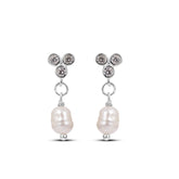 Noa Sterling Silver White Cubic Zirconia Pearl Earrings