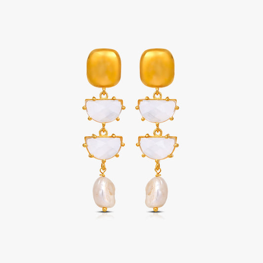 Sia Silver Crystal Pearl Earrings