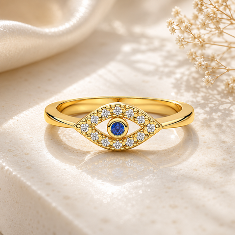 Veya Silver Adjustable Evil Eye Ring