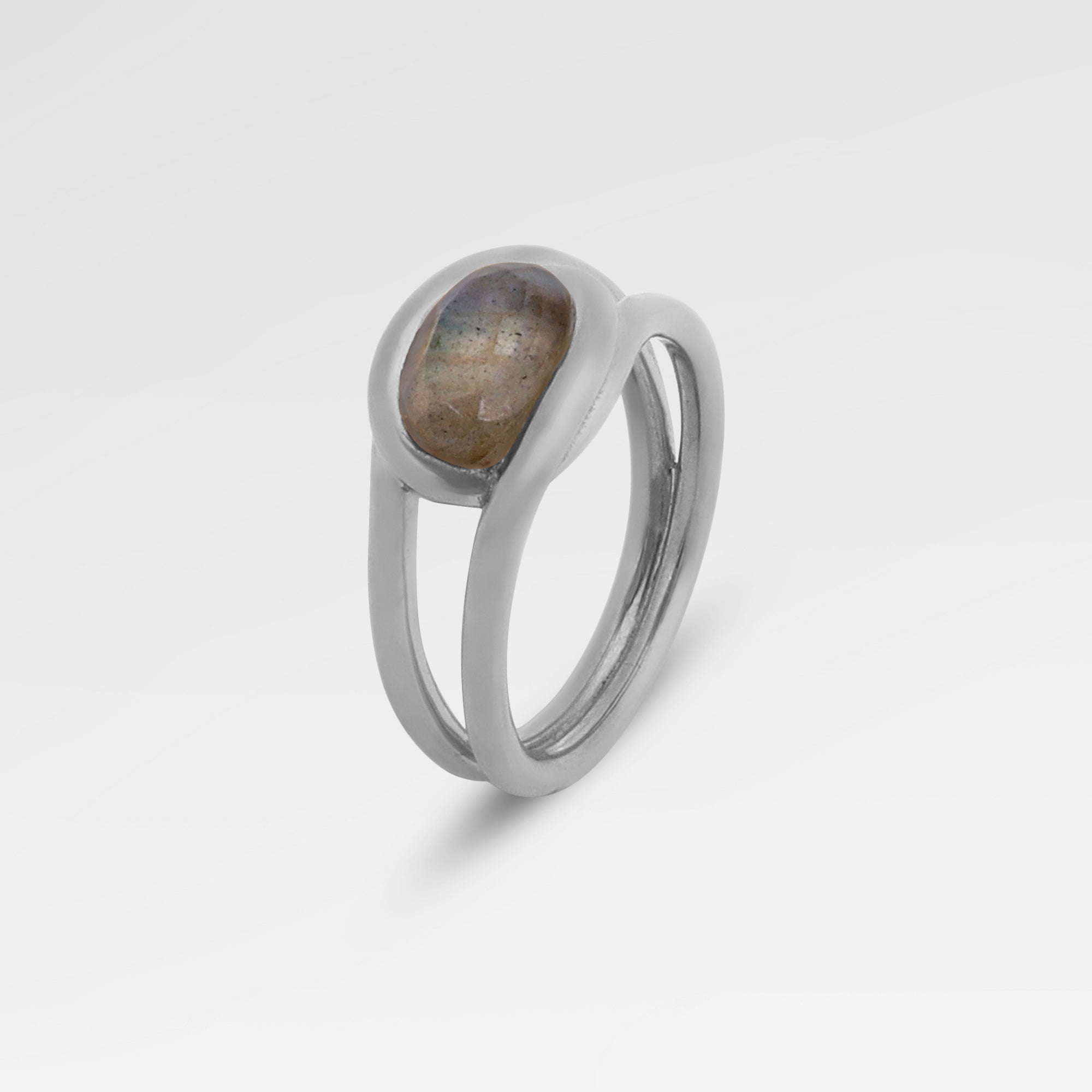 Zoe Gold Plated Oval Labradorite Silver Ring