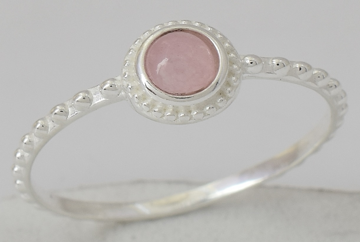 Anna Sterling Silver Round Rose Quartz Elegant Ring