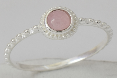 Anna Sterling Silver Round Rose Quartz Elegant Ring