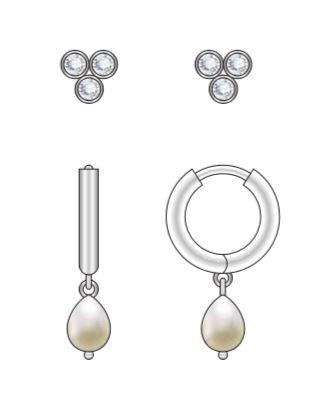 Zeni Sterling Silver Stud Pearl Earrings Set