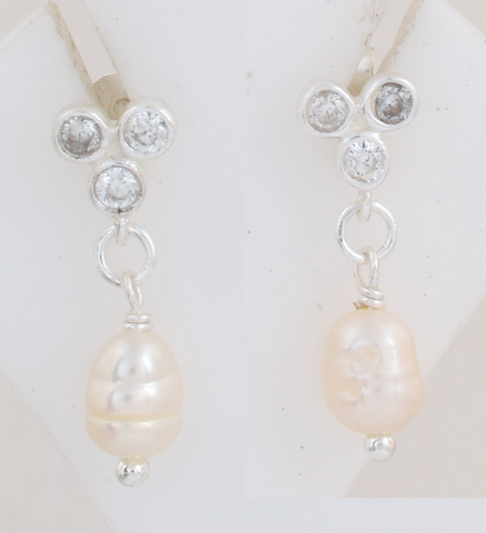 Noa Sterling Silver White Cubic Zirconia Pearl Earrings