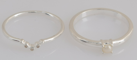 Nora Sterling Silver Pearl Cubic Zirconia Ring Set