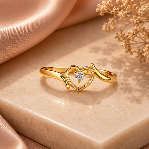 Euni Silver Heart Zirconia Adjustable Ring