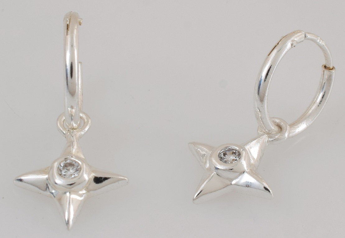 Aya Sterling Silver White Cubic Zirconia Star Earrings