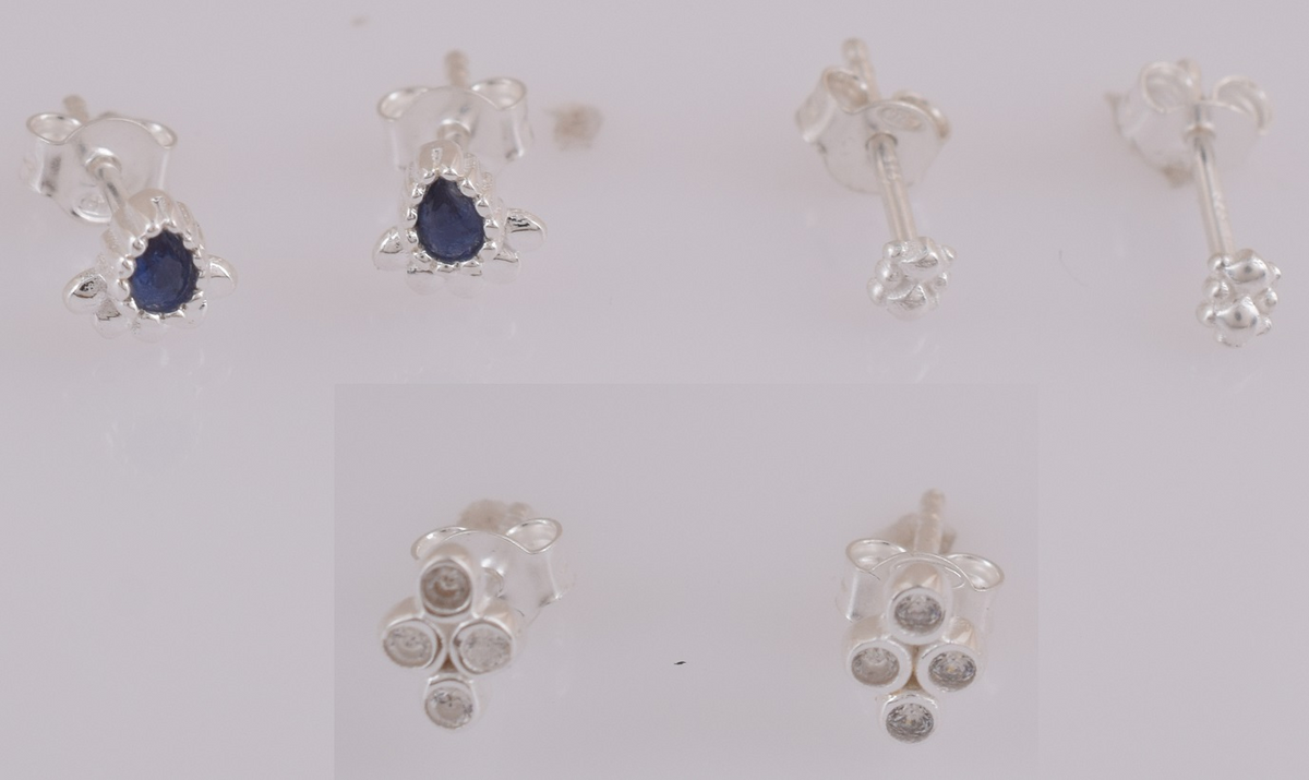 Ais Sterling Silver White Cubic Zirconia Imitation Blue Earrings Set