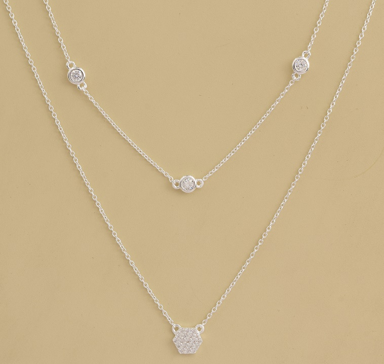 Ena Sterling Silver White Cubic Zirconia Necklace