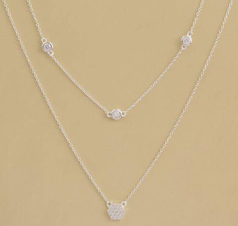 Ena Sterling Silver White Cubic Zirconia Necklace