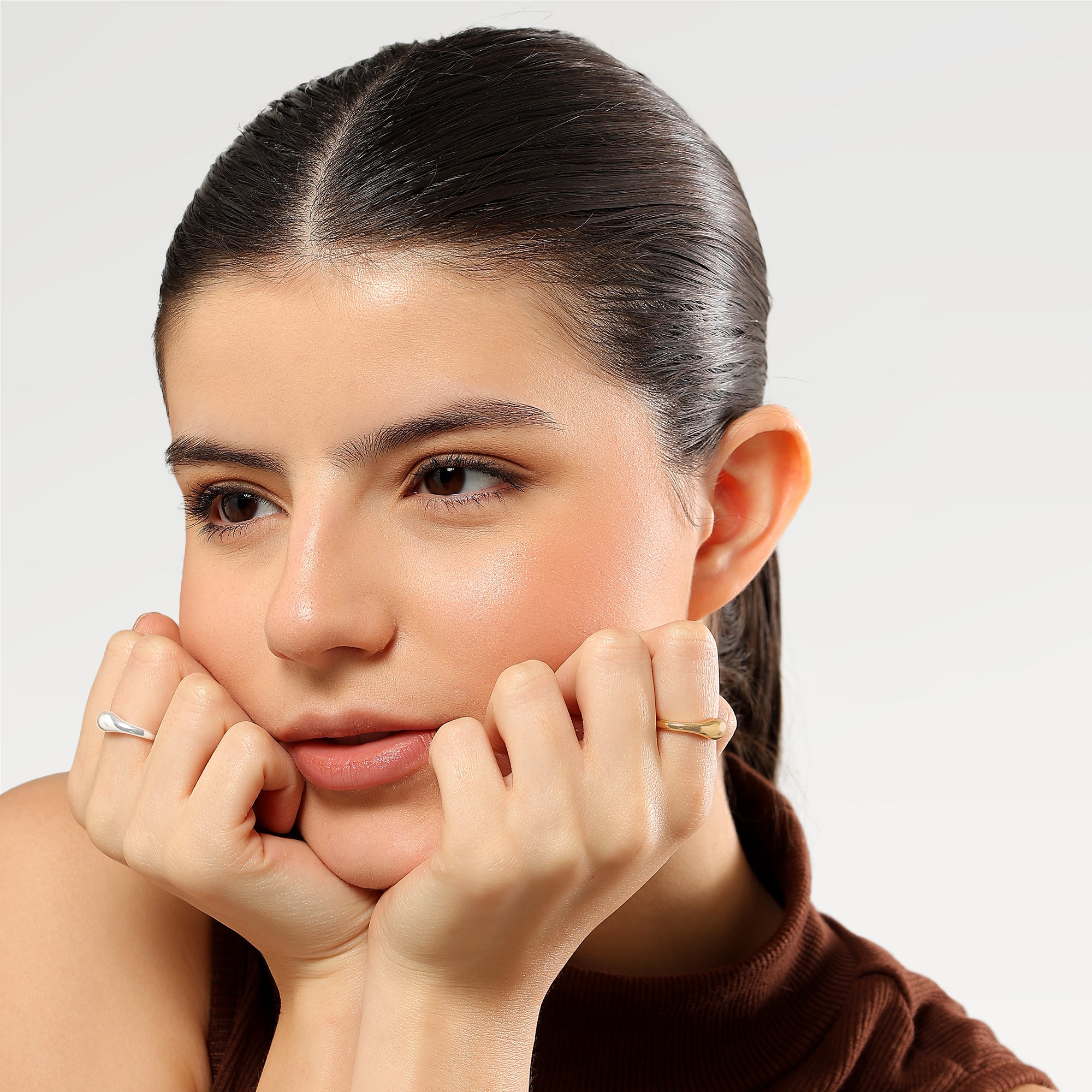 Two Tone Plating - Silver Plated  & 3 Micron Yellow Gold Plated Plain Organic Shape Ring