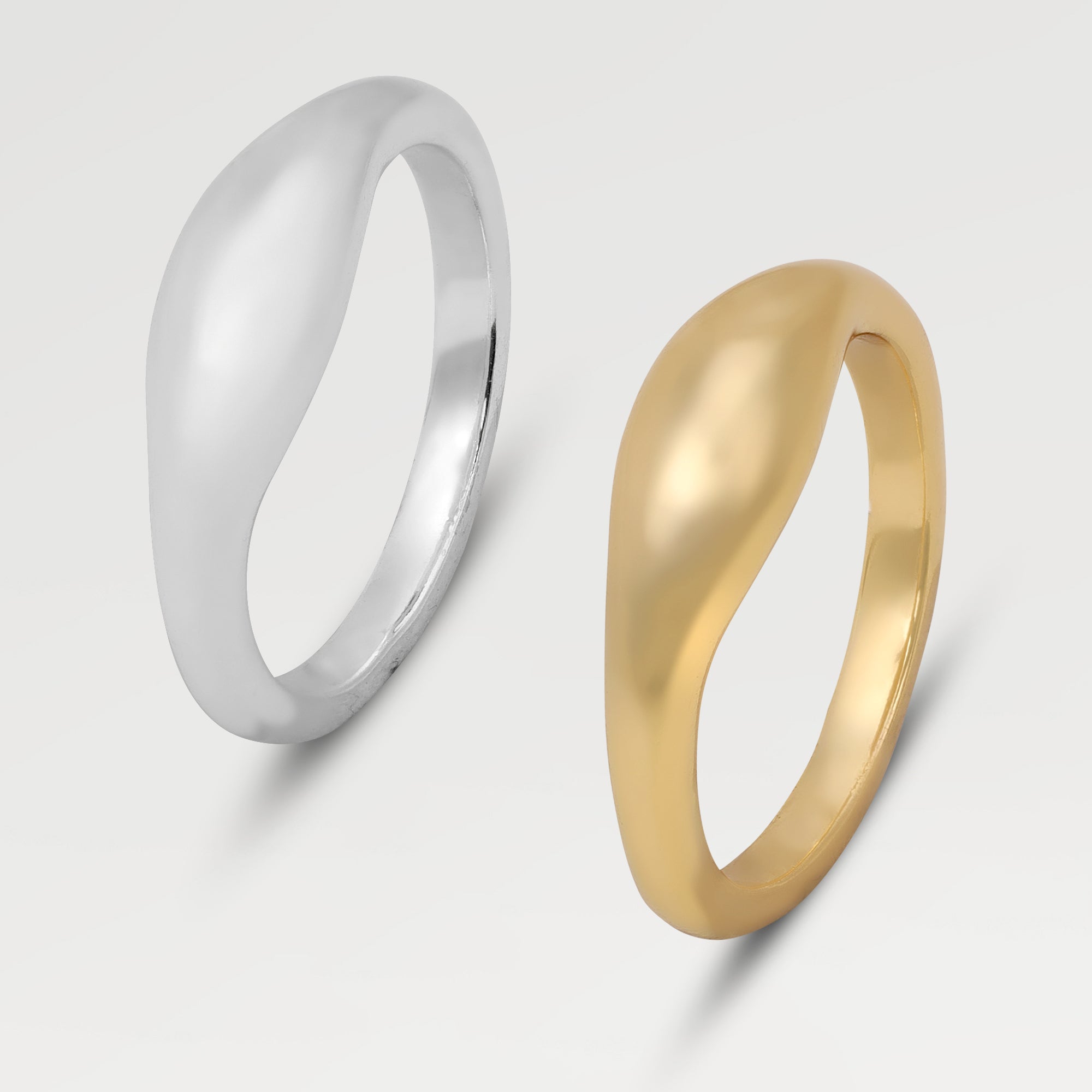 Two Tone Plating - Silver Plated  & 3 Micron Yellow Gold Plated Plain Organic Shape Ring