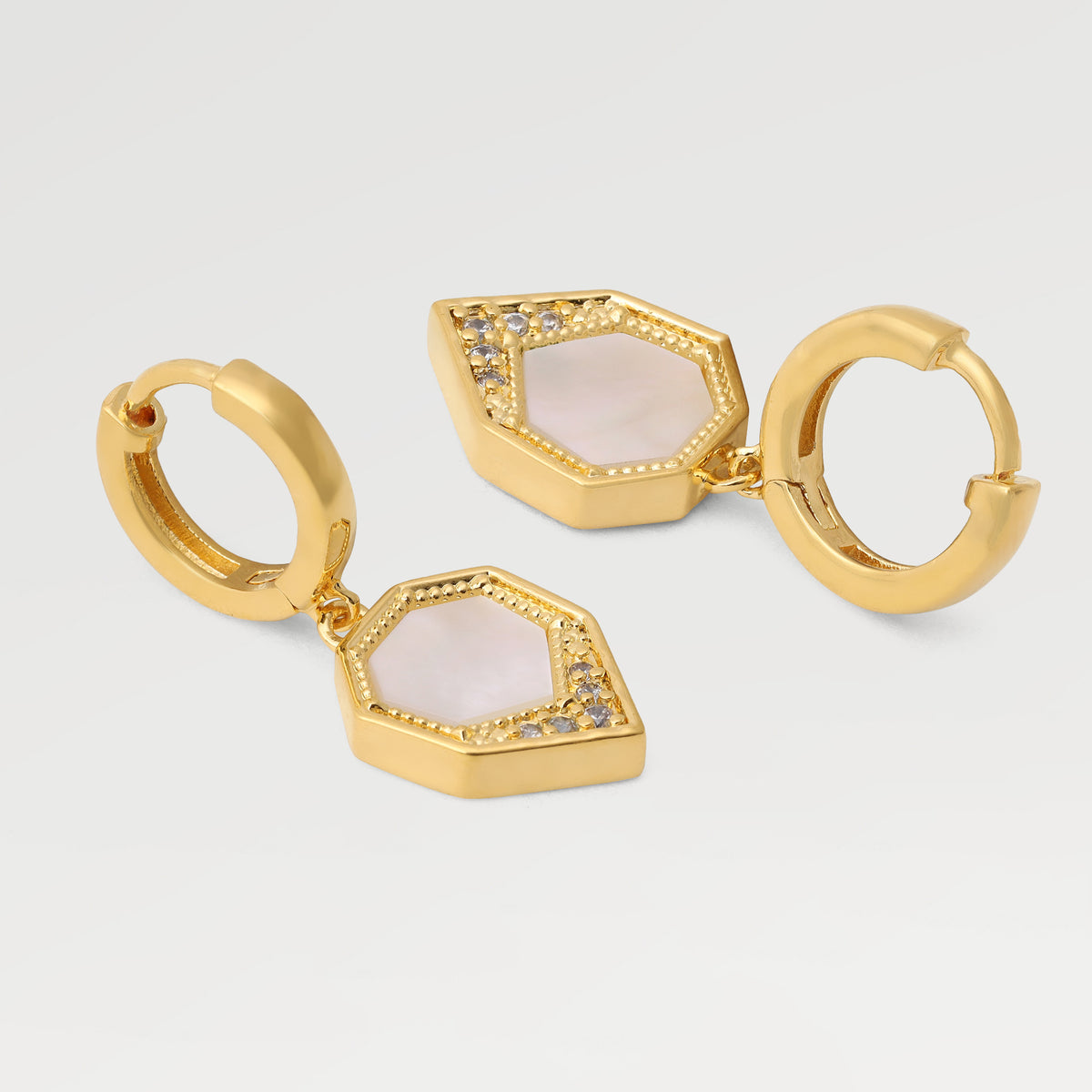 0.10 Micron Yellow Gold Plated Pave Dandling Huggies Earring with Round,Irreguler Plate