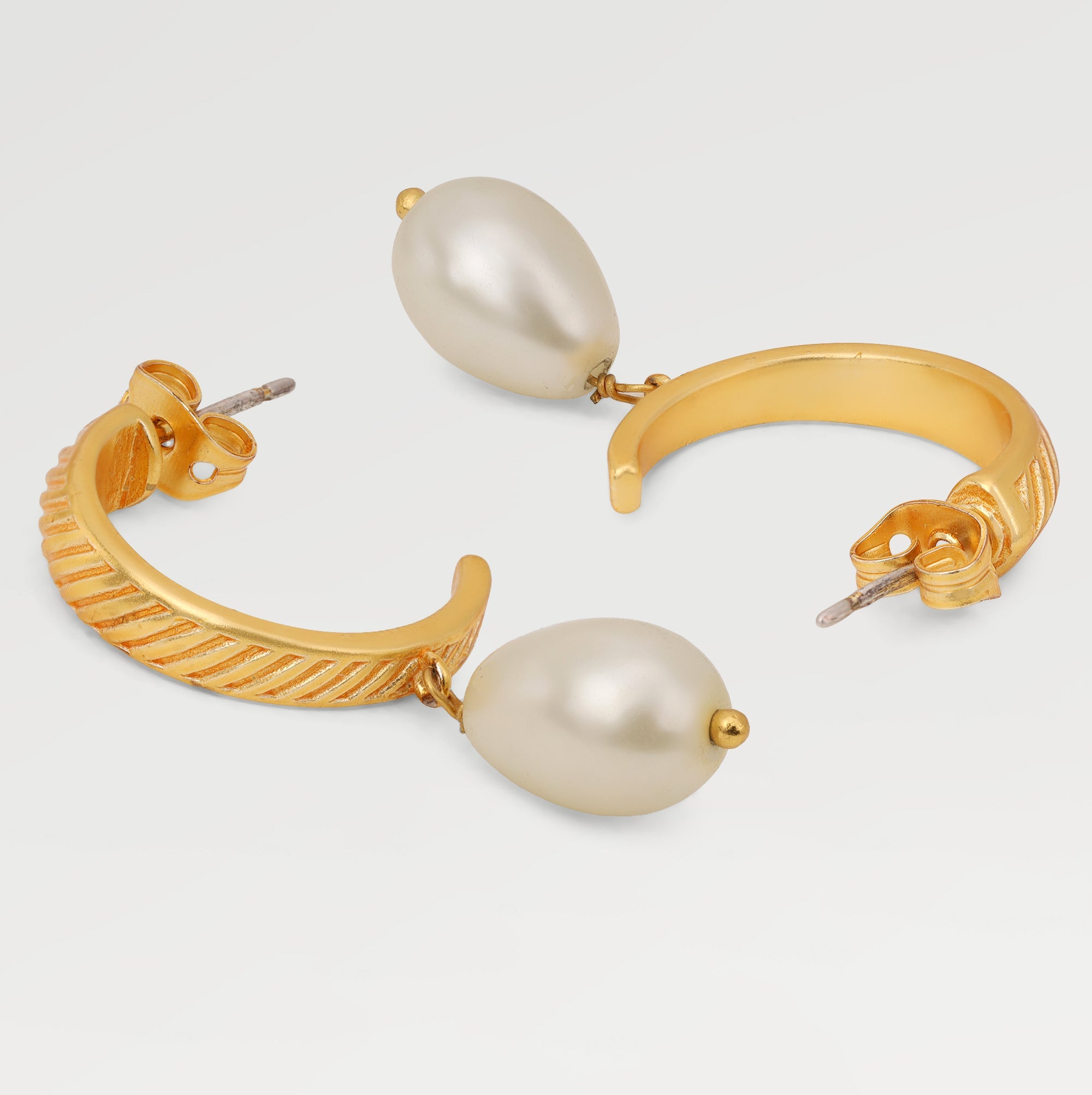 Mia Pearl Embossed C-Hoop Earrings