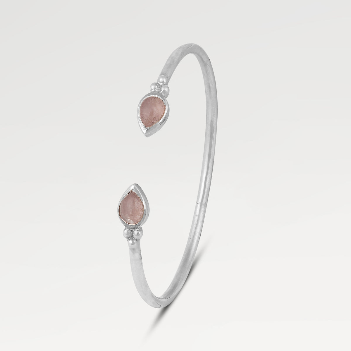 High Polish Bazel Set Cuff Bangles with Cab Pears Rose C. Qtz.