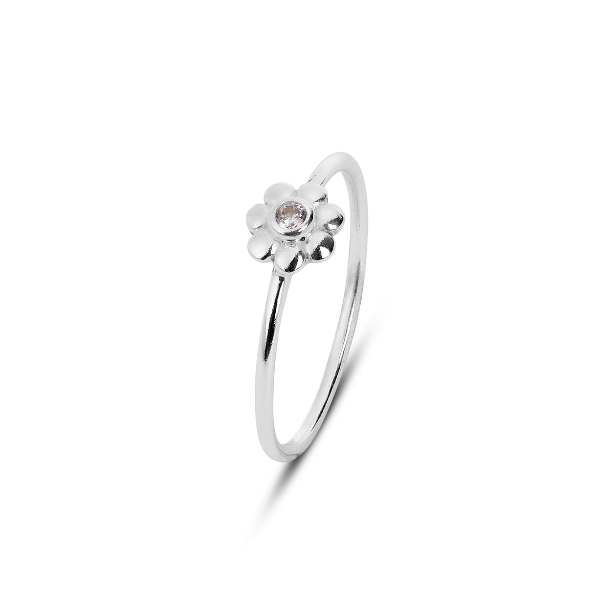 Rae Sterling Silver White Cubic Zirconia Floral Ring