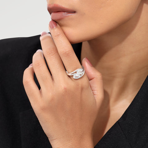 Myra Silver Diamond Adjustable Ring