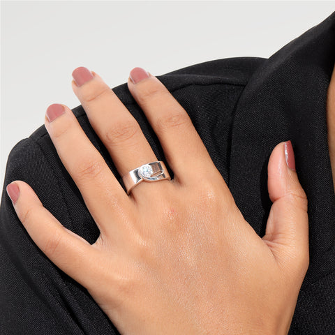 Loe Sterling Silver Round Lab Grown Diamond Ring