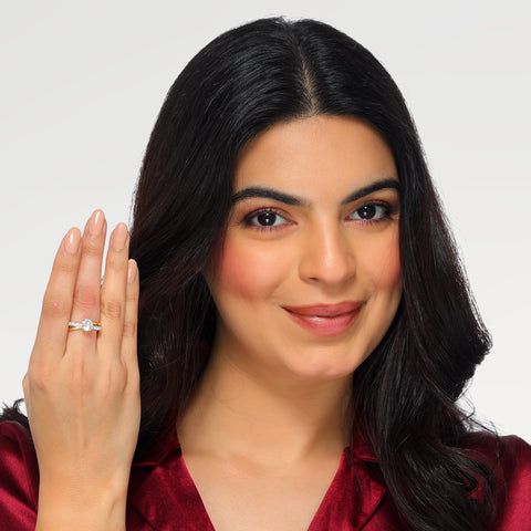 Elia Pear Two Tone White Cubic Zirconia Ring