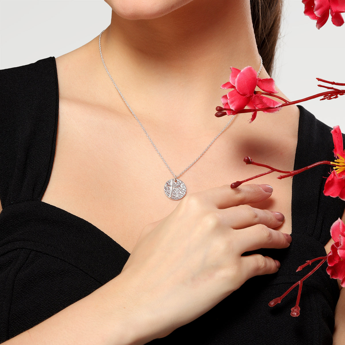 Mia Silver Cross Slider Zirconia Necklace