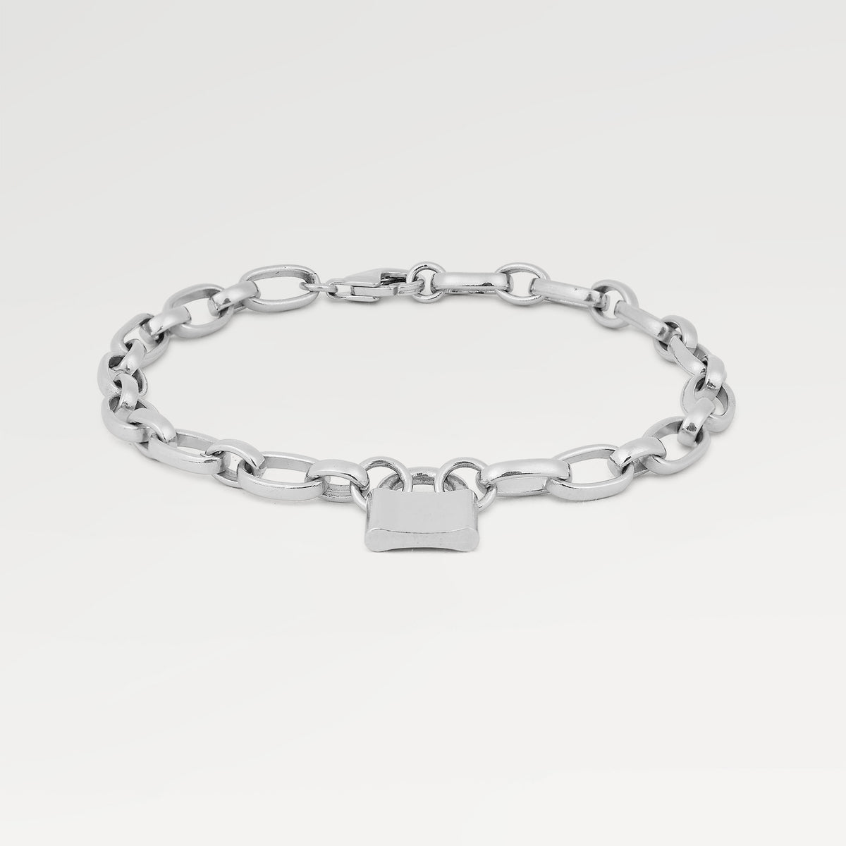 Rhodium Plated Plain Lock Linking Bracelet