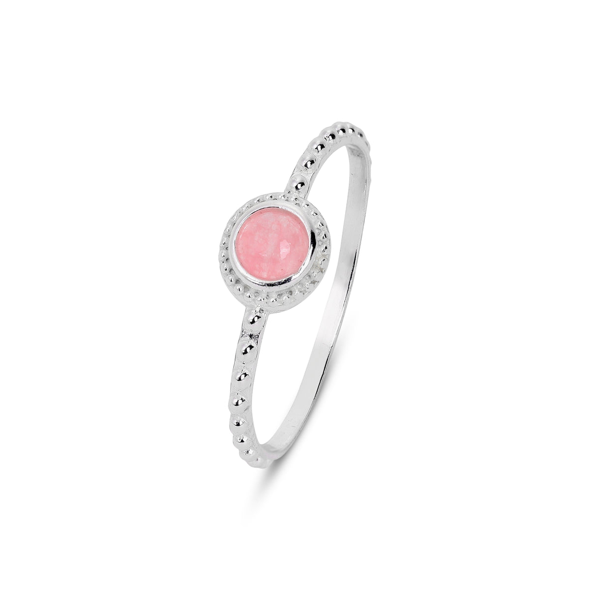 Anna Sterling Silver Round Rose Quartz Elegant Ring
