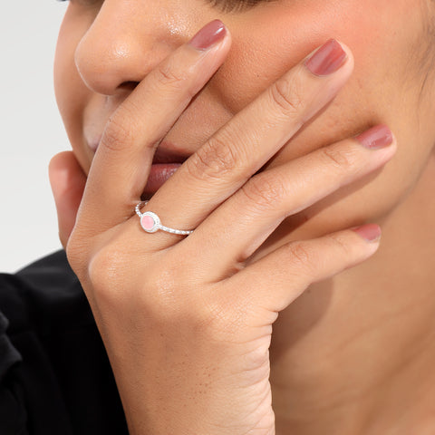 Anna Sterling Silver Round Rose Quartz Elegant Ring