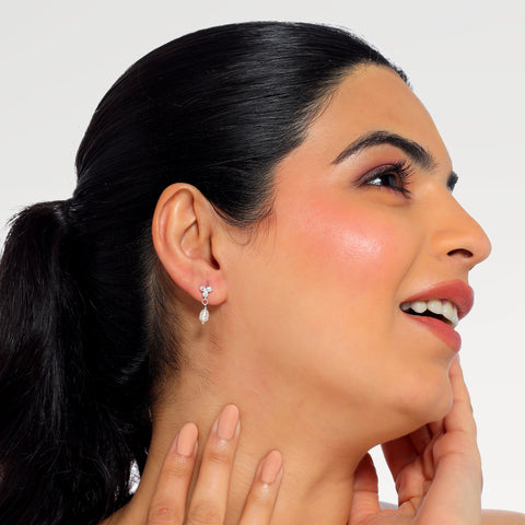 Noa Sterling Silver White Cubic Zirconia Pearl Earrings