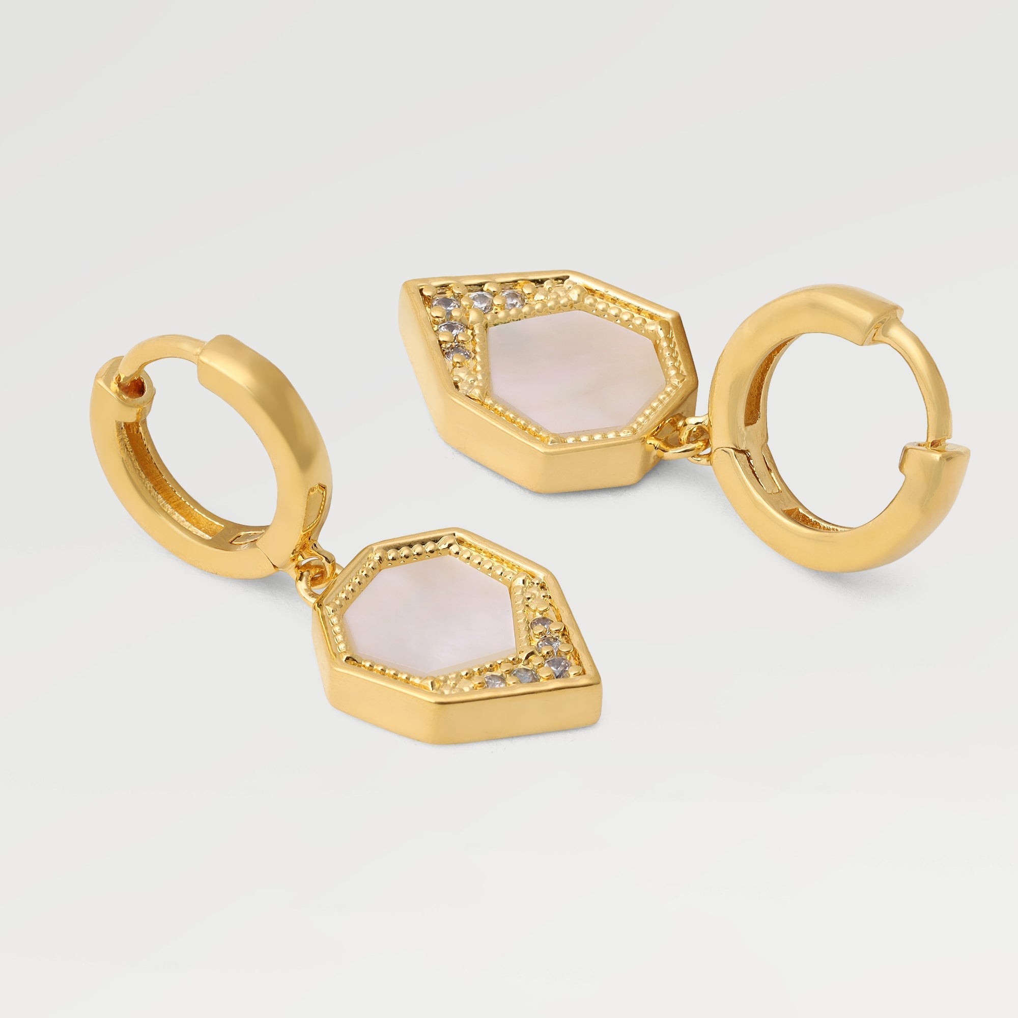 June Pave Shell Zirconia Huggies Earrings