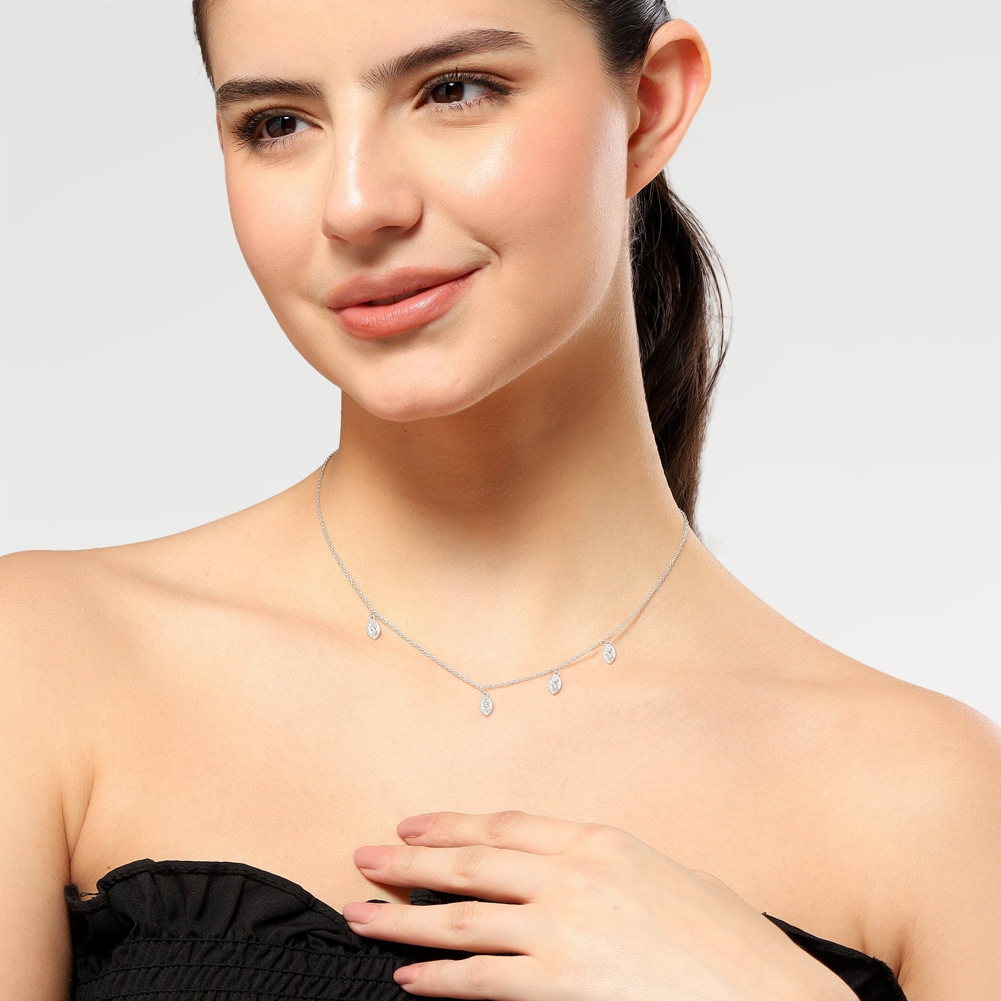 Kate Silver Plated Leaf Zirconia Necklace