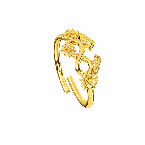 Aery Silver Birds Adjustable Ring