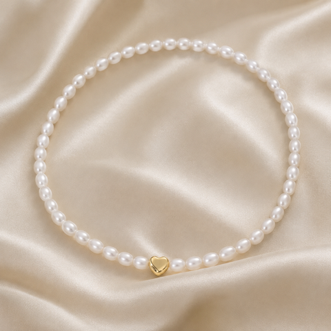 Myna Silver Pearl Heart Necklace