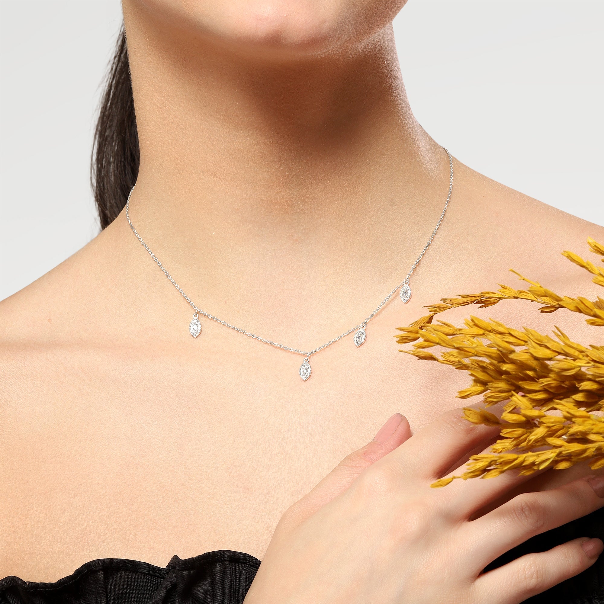 Kate Silver Plated Leaf Zirconia Necklace