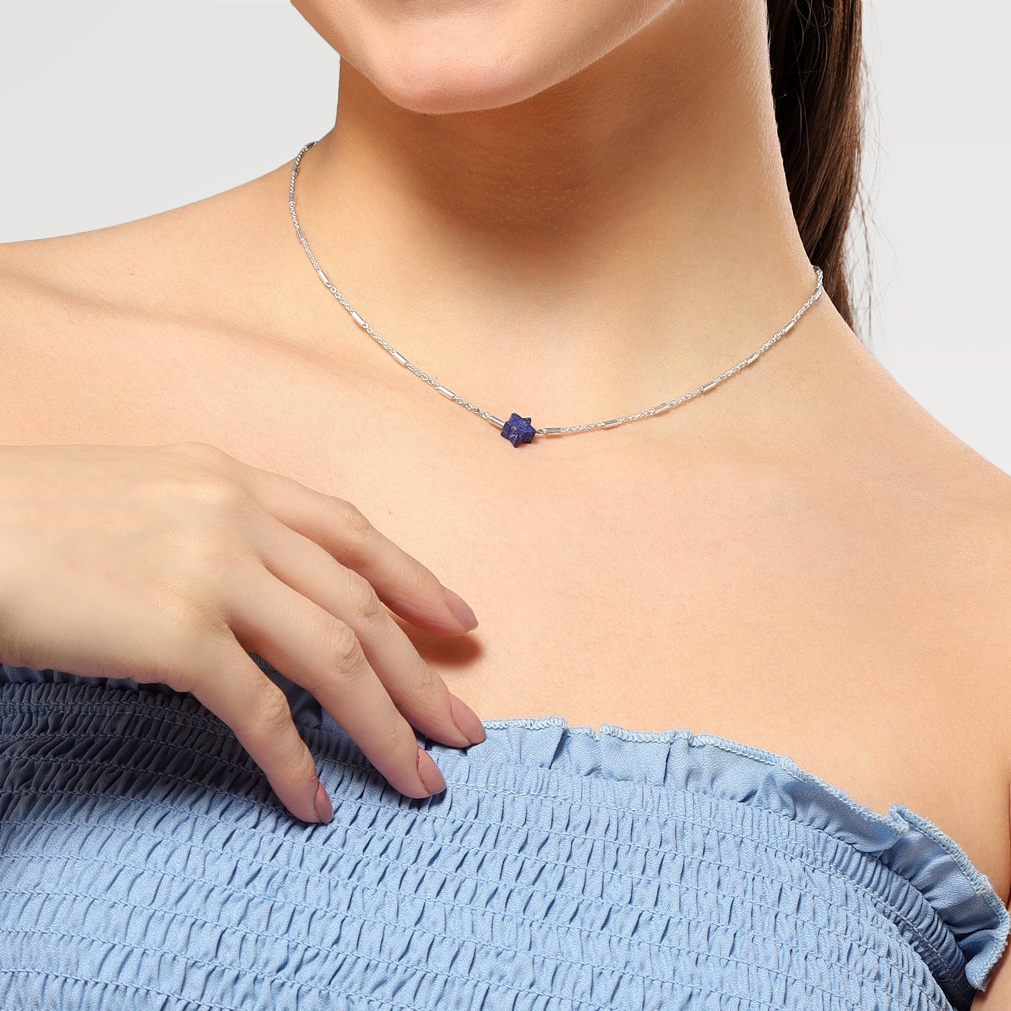 Zoe Silver Plated Lapis Lazuli Necklace