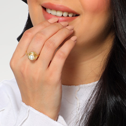 Lily Sterling Silver Round Synthetic Pearl Ring