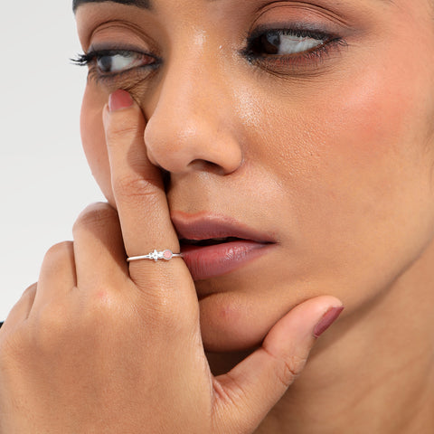 Anna Sterling Silver Round Rose Quartz Ring