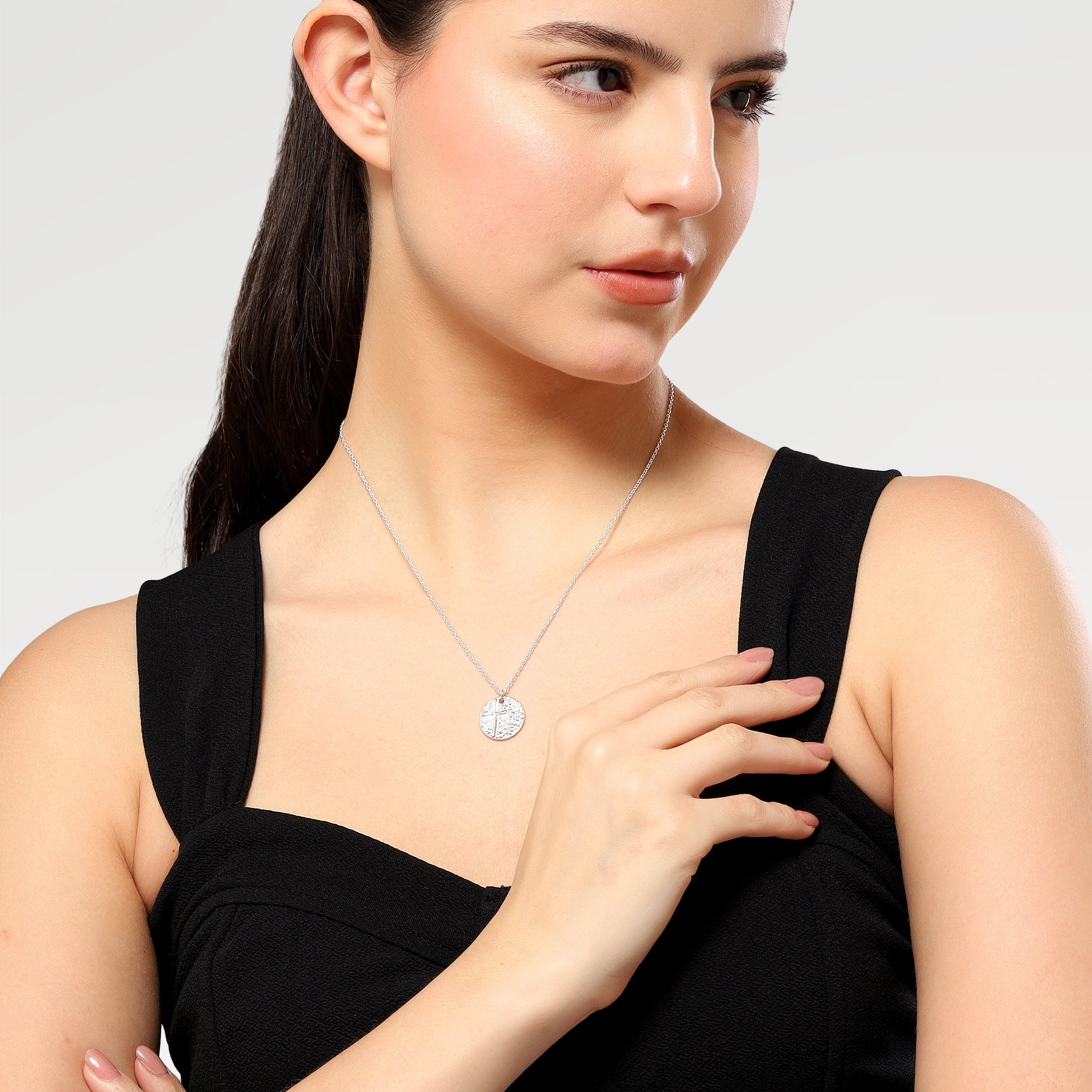 Silver Plated Flash Set Cross Slider Necklace with  Round Cut White Cubic Zirconia