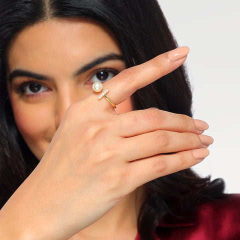 Nora Gold Plated Synthetic Pearl White cubic zirconia Ring