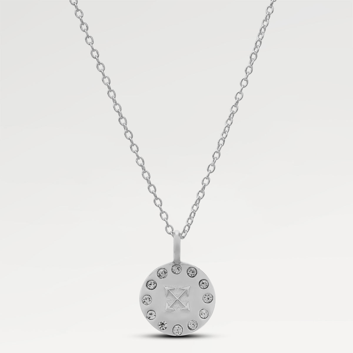 Silver Plated Round Embosed Bazel Pendants with  Round Cut Chaton Crystal Color
