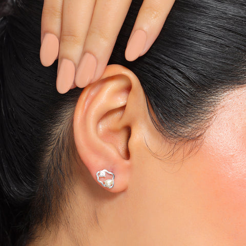 Lily Silver Zirconia Pearl  Earrings