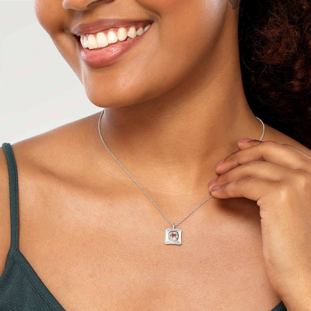Zoe Morganite Cushion Bezel Necklace