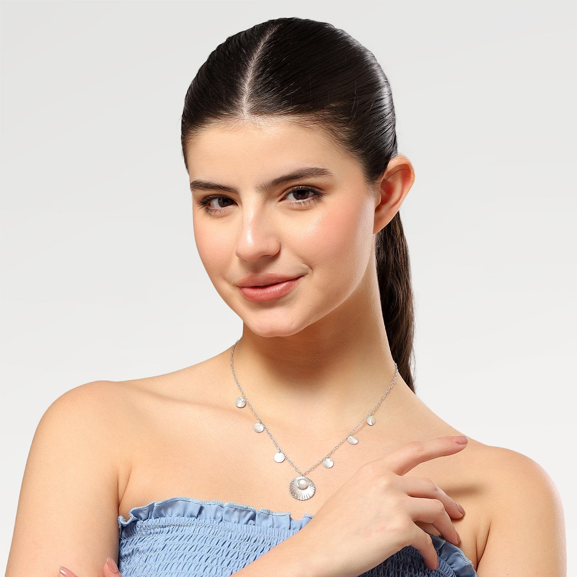 Ruby Silver Embossed Shell Quartz Necklace