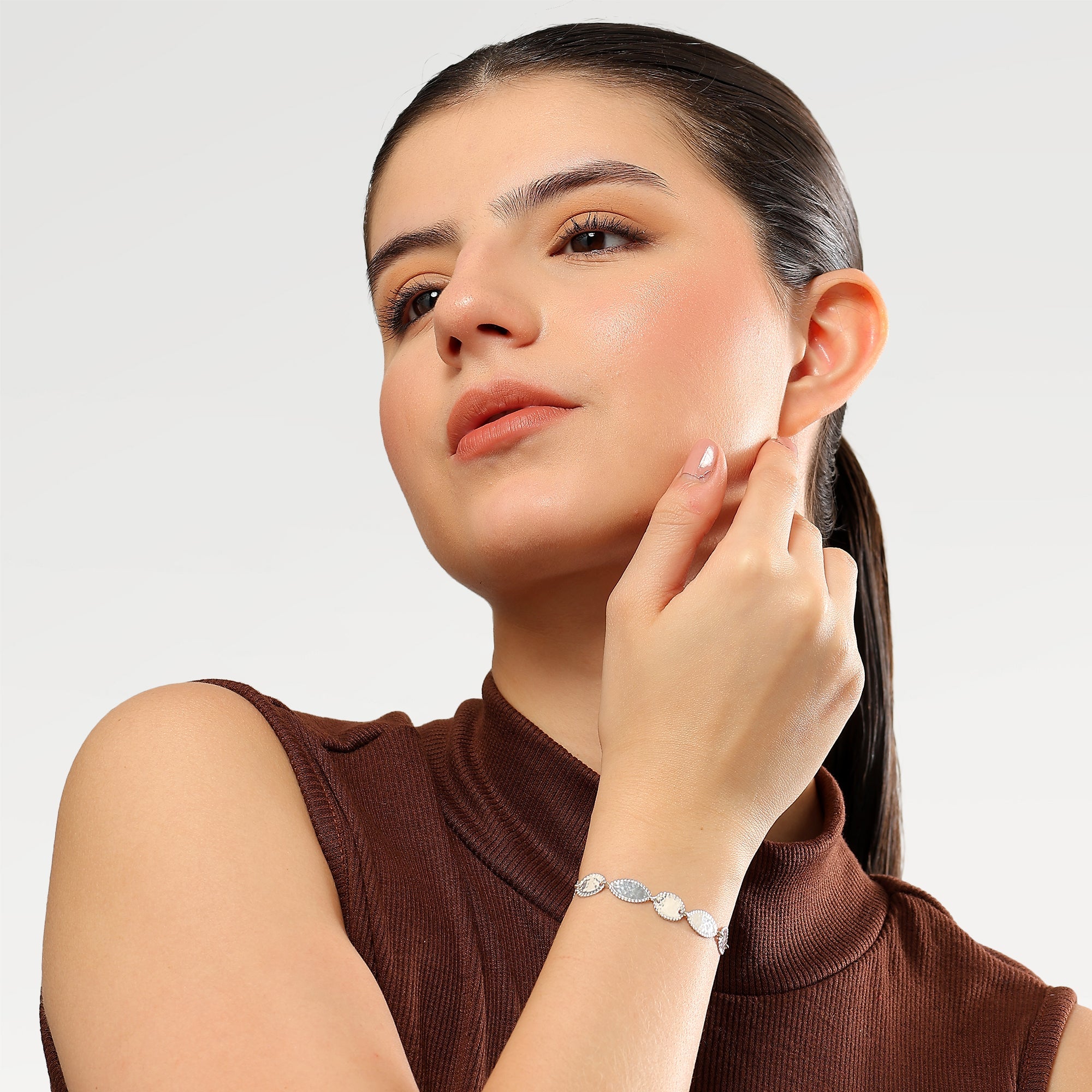 Emma Silver Hammered Oval Marquise Bracelet