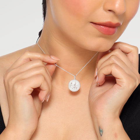 Anna Sterling Silver Ganesh White Cubic Zirconia Pendant