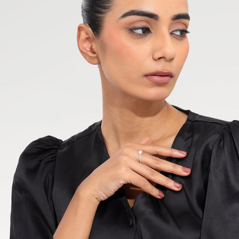 Anna Sterling Silver Round Rose Quartz Elegant Ring