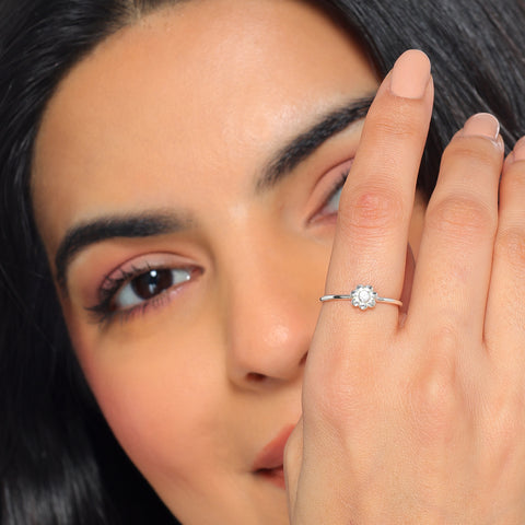 Rae Sterling Silver White Cubic Zirconia Floral Ring