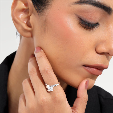 Moe Silver Diamond Adjustable Ring