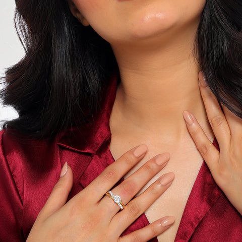 Elia Pear Two Tone White Cubic Zirconia Ring