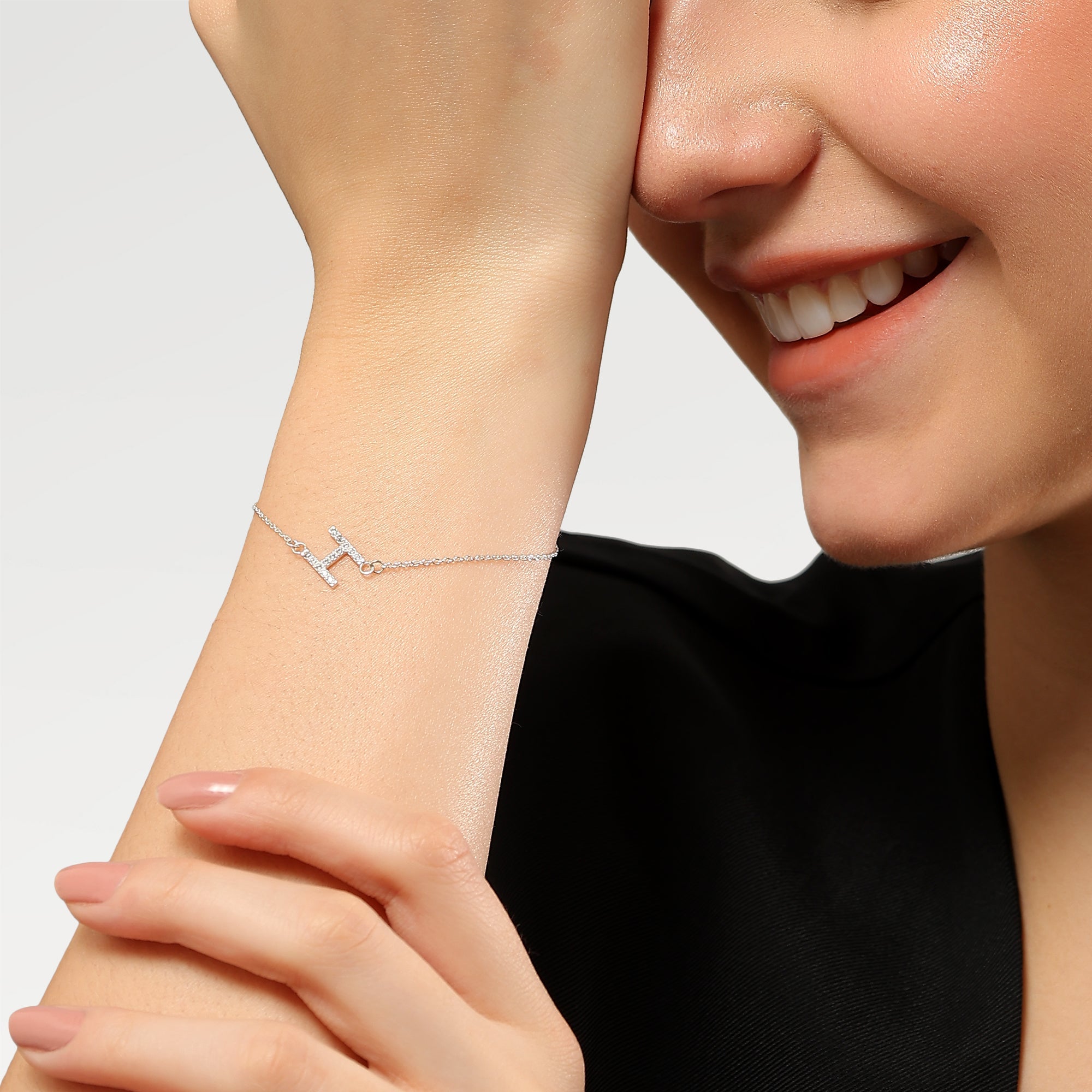 Grace Silver Plated Alphabet Zirconia Bracelet