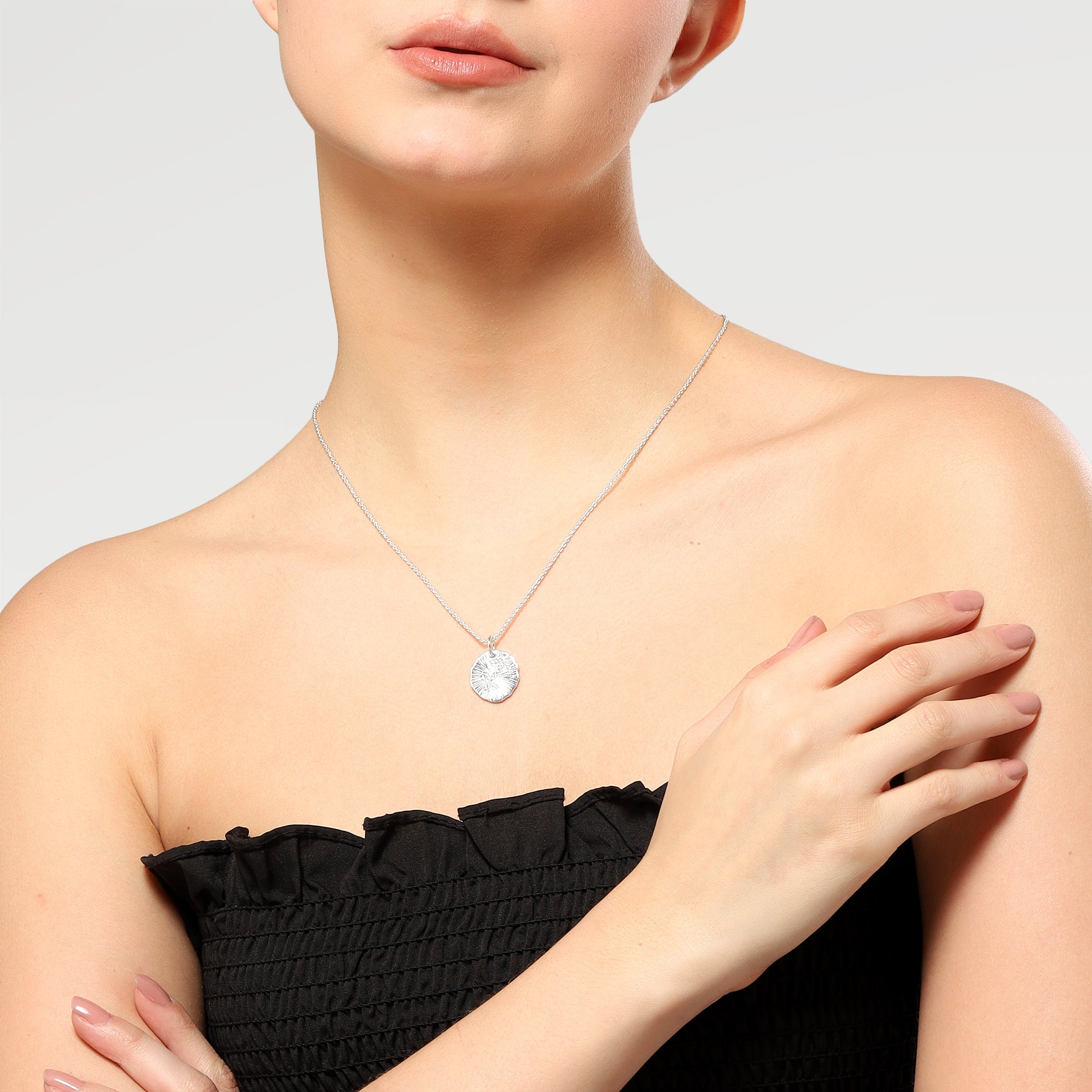 Plated Pave Birth Disk Slider Necklace with Round White Cubic Zirconia